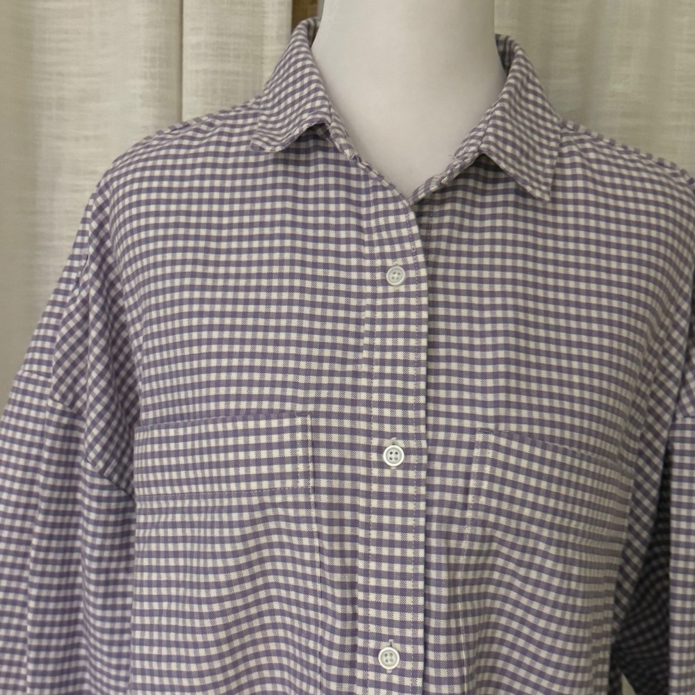 Everlane Lavender and White Gingham Button-Down Shirt